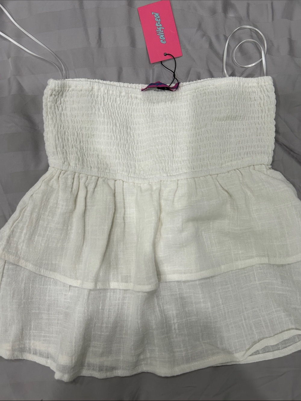 NWT Edikted White Linen Ruffle Tube Top Small S